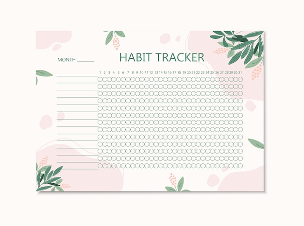 Vector habit tracker template with floral elements