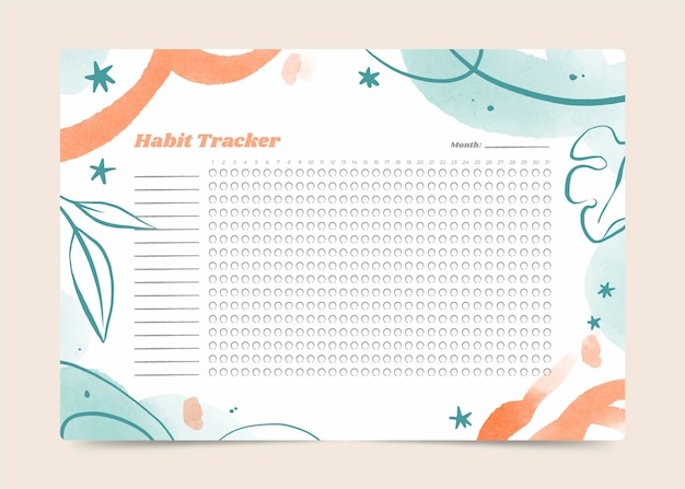 Habit tracker template with leaves