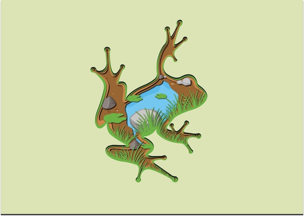 habitat of the frog using the papercut technique