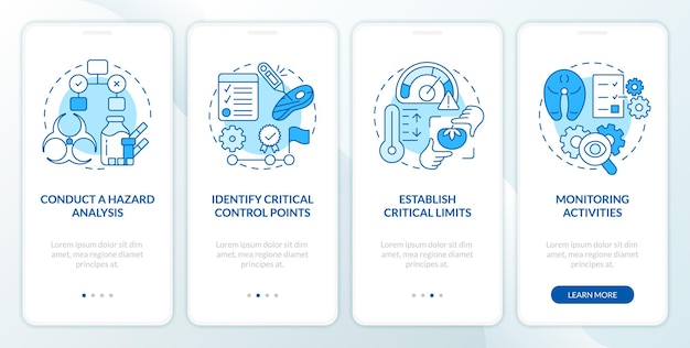 HACCP-principes blauw onboarding mobiele app-scherm