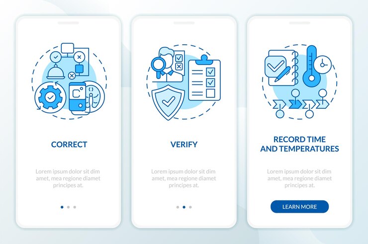 Vector haccp in work blue onboarding mobile app screen