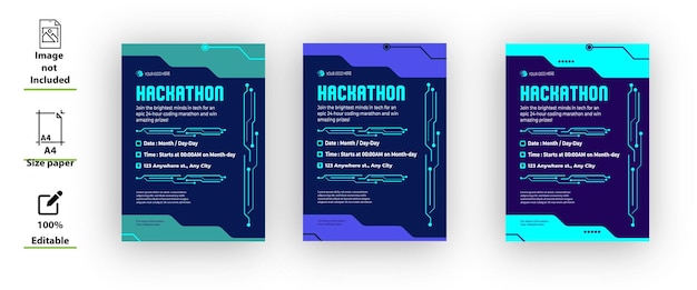 Modello vettoriale di progettazione di volantini per hackathon