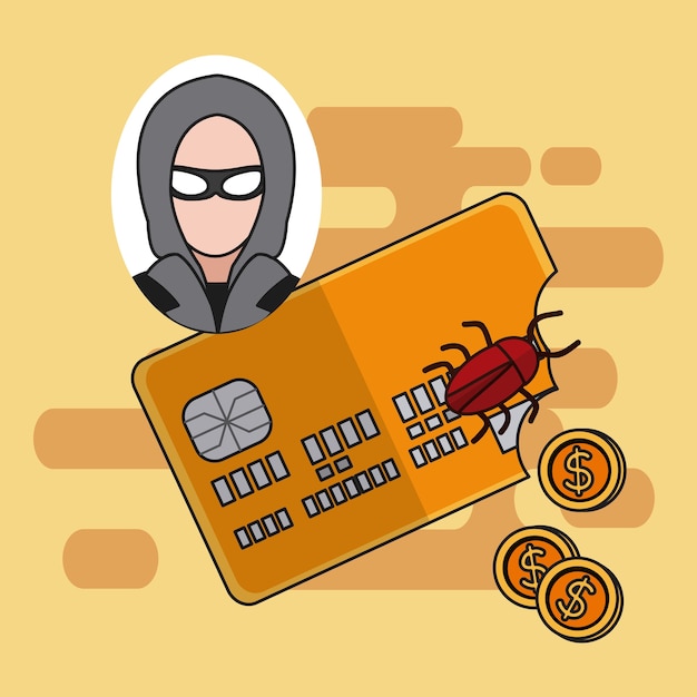 Хакер и кредитная карта взломали векторную иллюстрацию графический дизайн