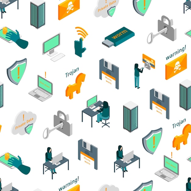 Hacker Attack Concept Naadloos patroon achtergrond 3d Isometrische weergave vector