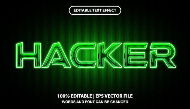 Vector hacker bewerkbare teksteffectsjabloon, gloeiend groen neonlichteffect lettertypestijl