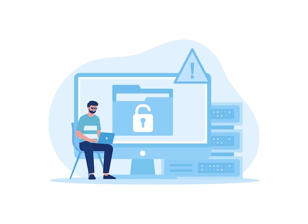 hacker break into locked folder trending concept flat illustration