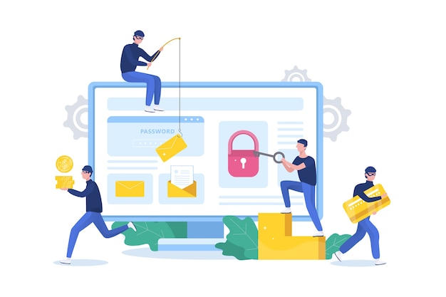 Hacker concept. Thiefs attack computer, steal personal data
