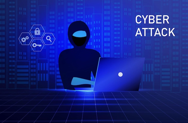 ハッカー犯罪攻撃と個人データ セキュリティの概念。ハッカーはコンピューターのキーのロックを解除しようとし、