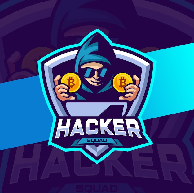 Hacker cryptocurrency mascot logo design for e-sport and team logo