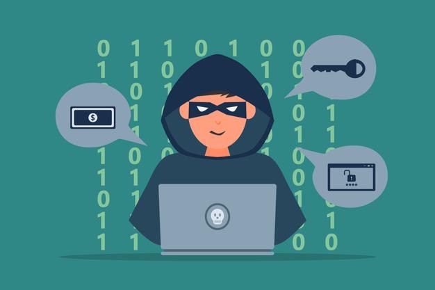 Hacker or Cyber criminal with laptop stealing user personal data Internet phishing concept vector illustration