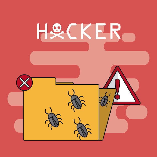 Hacker and cyber security folder with virus vector illustration graphic design