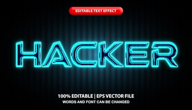 Hacker editable text effect template, glowing blue neon light effect font style