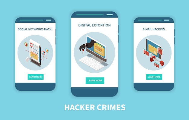 Hacker fishing digital crime isometric concept banner