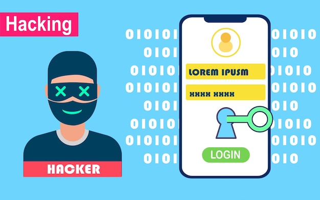 Vector hacker hackt het inlogwachtwoord en toont ongeautoriseerde toegang tot cyberbeveiliging