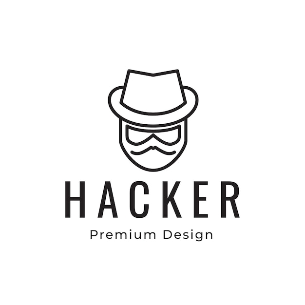 Hacker head line logo design vector graphic illustration