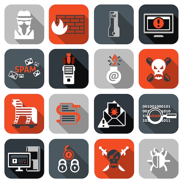 Hacker icons set flat