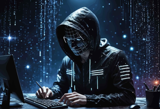 hacker in hoodie met behulp van computer mixed media hacker in hoodie met behulp van computer mixed media hacker in