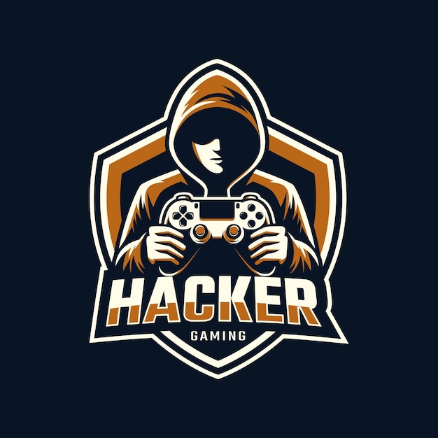 スポーツ・エスポート・マスコット ロゴ ハッカーチーム ハッカーがゲームパッドを握るマスコット イラスト