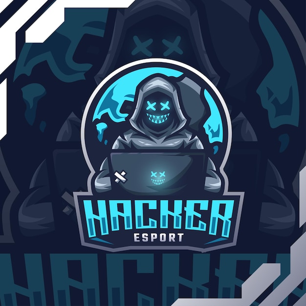 Hacker mascotte esport logo-ontwerp Premium Vector