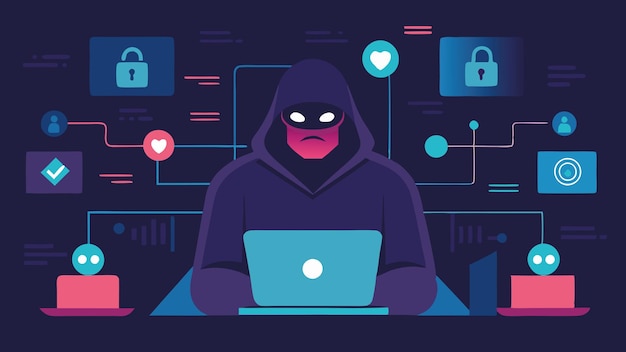 hacker programmer it specialist coder sitting at a laptop in the hoodie vector illustration