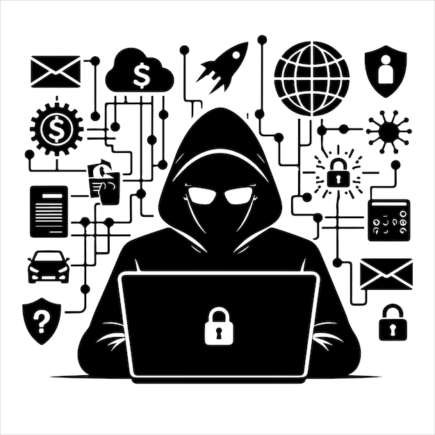 Hacker silhouet vector op witte achtergrond