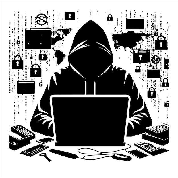 Hacker silhouet vector op witte achtergrond
