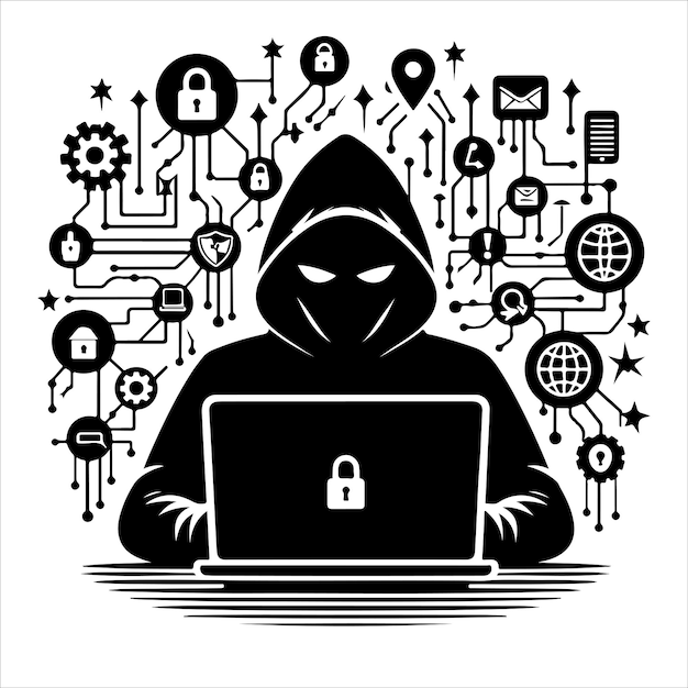 Hacker silhouet vector op witte achtergrond