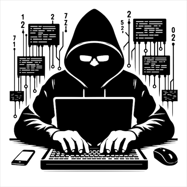 Hacker silhouet vector op witte achtergrond