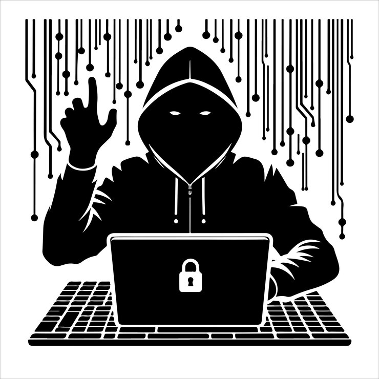 Vector hacker silhouette vector on white background