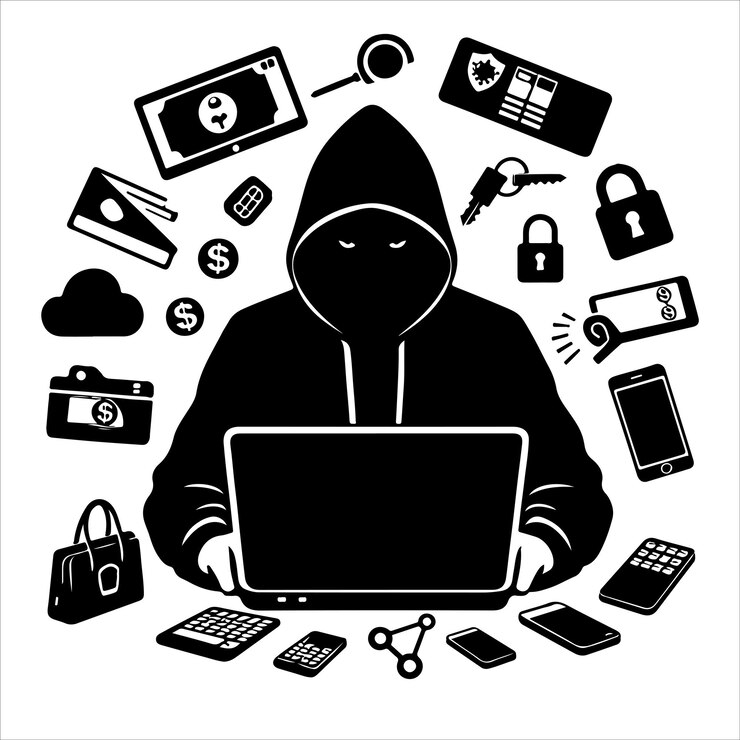 Vector hacker silhouette vector on white background