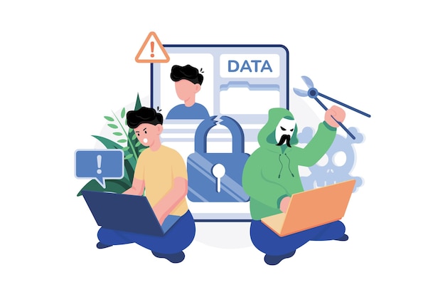 Vector hacker stealing user data illustration concept