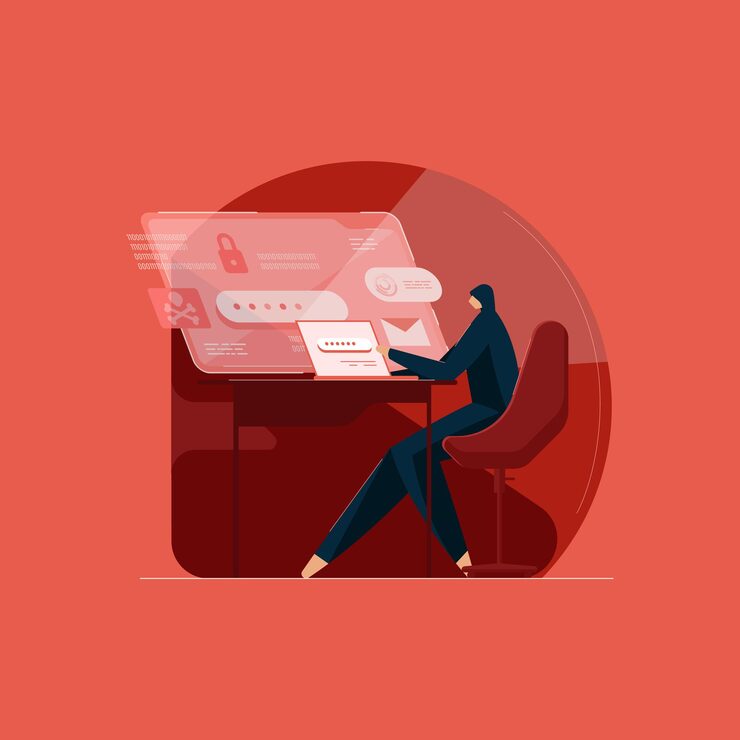 Vector 黑客使用笔记本电脑用二进制代码入侵系统 网络犯罪和入侵数据库 网络攻击偷窃机密数据和个人信息