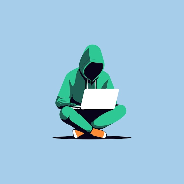 Vector hacker using laptop for bad vector illustration