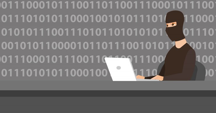 Vector hacker using laptop to steal information