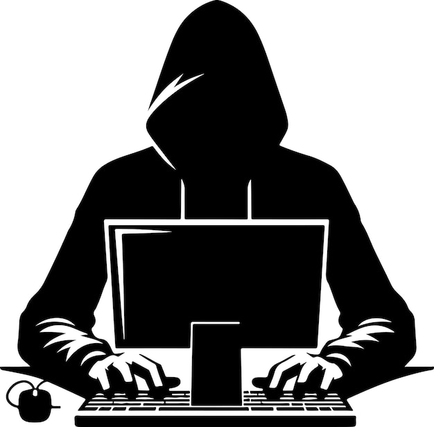 Vettore illustrazione della silhouette vettoriale dell'hacker
