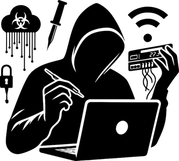 Иллюстрация векторного силуэта хакера