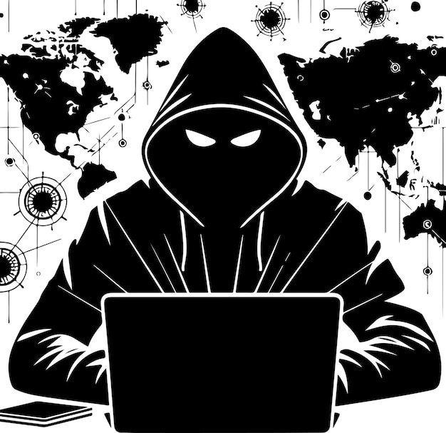 Vettore illustrazione della silhouette vettoriale dell'hacker