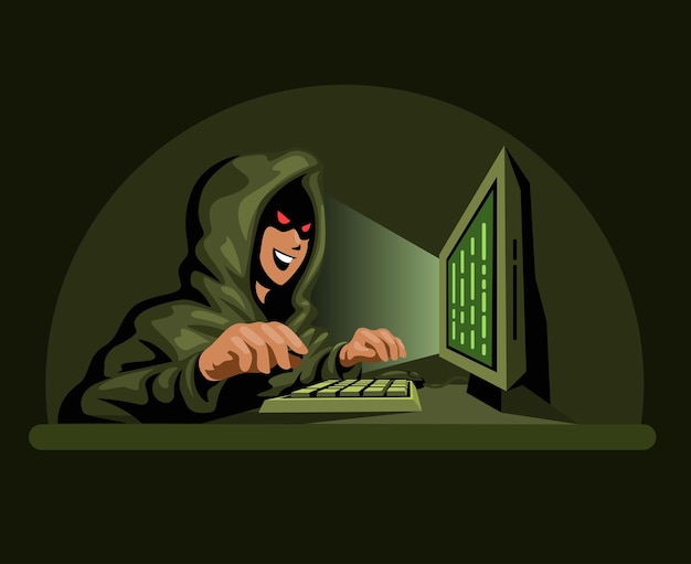 Hacker wear hoodie using computer character illustration vector