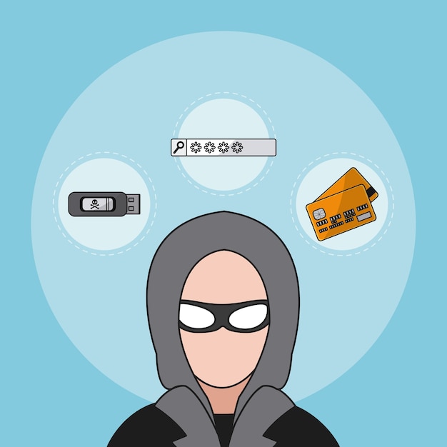 ハッカーセキュリティ丸いシンボルのベクトルイラストグラフィックデザイン