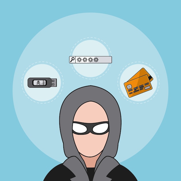 Hacker with security round symbols vector illustration graphic design