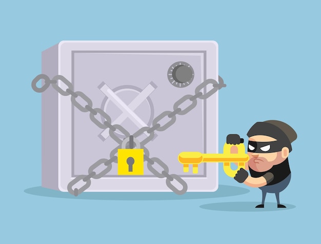 Hacking bank safe flat cartoon illustratio