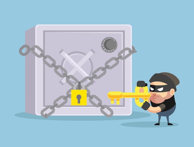 Hacking bank veilige platte cartoon illustratio