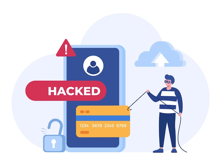 Vector hacking phishing scam and error protection cyber crime internet security system technology flat design illustration vector banner and background