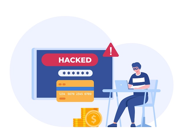 Hacking phishing scam and error protection cyber crime internet security system technology flat design illustration vector banner and background