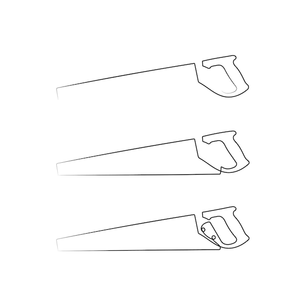 木材用の弓のこ。手のこぎり。 1 つの線画。木工、庭仕事のための機器。ベクトル図