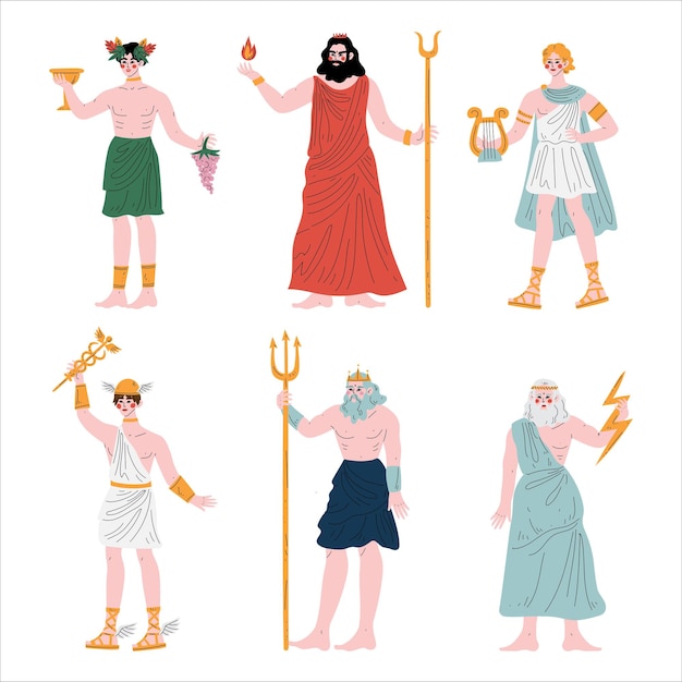 Hades Dionysus Apollo Hermes Poseidon Zeus Olympus Griekse goden Oude Griekenland mythologie helden set vector illustratie