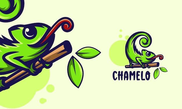 Hagedis kameleon op de boomtak cartoon premium vectorillustratie