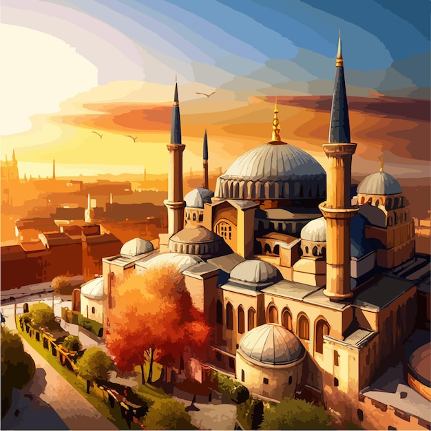 Hagia sophia istanbul islamic historical mosque and museum vector illustration