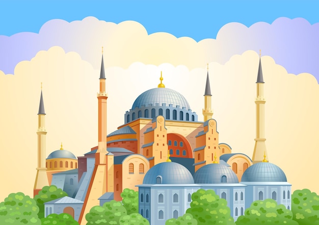 Hagia Sophia-koepels en minaretten in de oude stad van Istanboel Oriëntatiepunt van Turkije