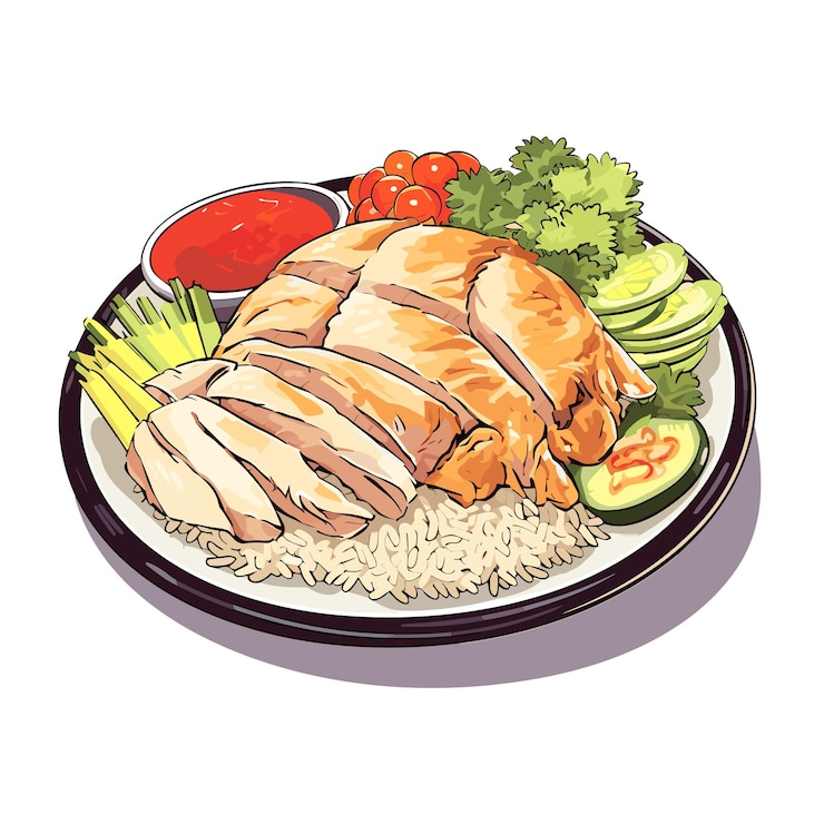 Vector hainanese chicken rice singapore foodcartoon vector illustrator